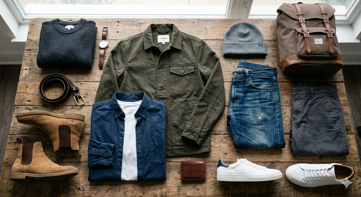 A selection of modern men's clothing at the Hawia store